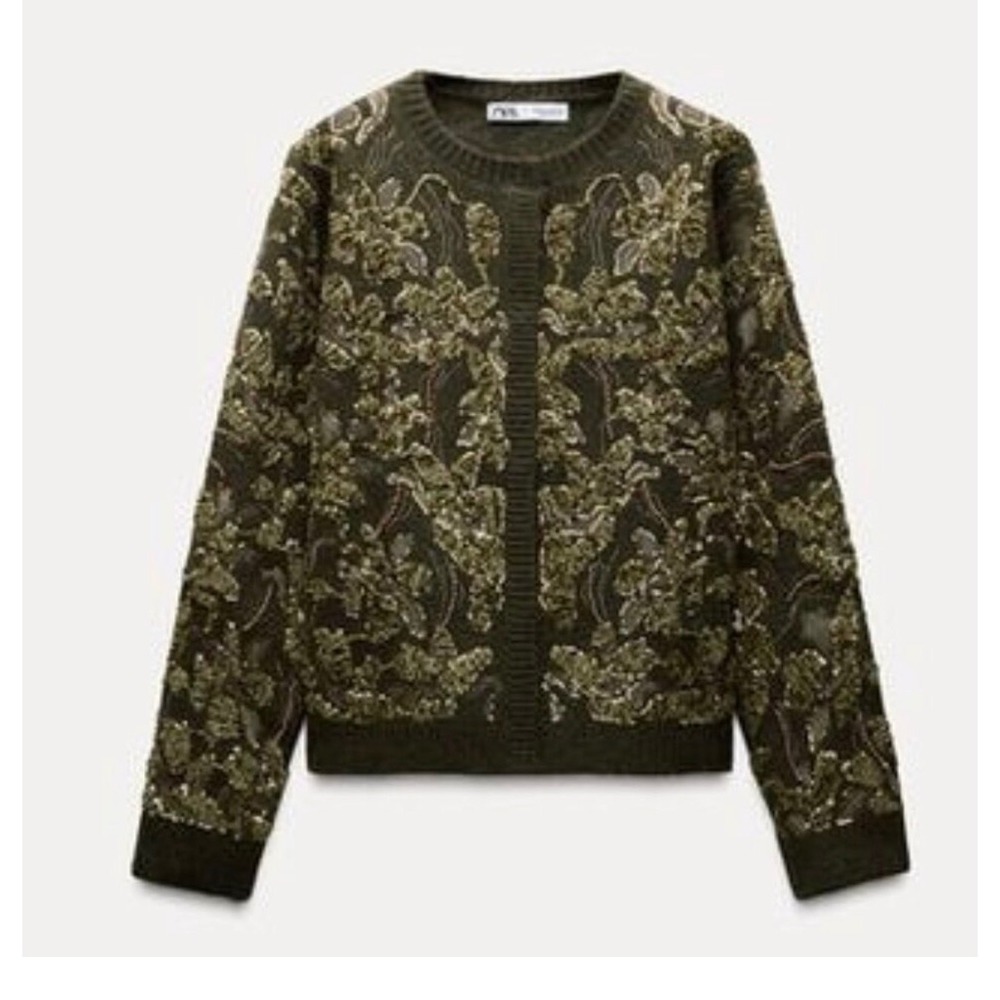 NWT ZARA combination sequin knit cardigan size small - Picture 4 of 5